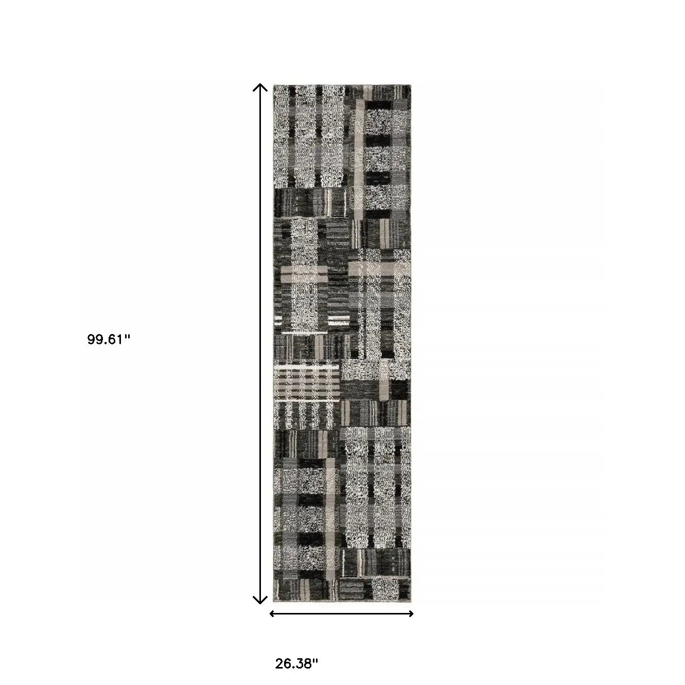 8' Runner Gray and Black Geometric Power Loom Runner Rug - Homeroots - Flyclothing LLC