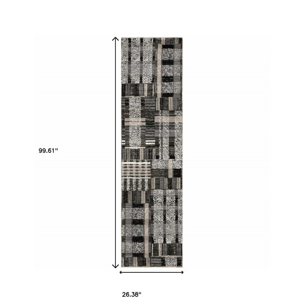 8' Runner Gray and Black Geometric Power Loom Runner Rug - Homeroots - Flyclothing LLC