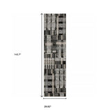12' Runner Black Grey and Ivory Geometric Power Loom Runner Rug - Homeroots - Flyclothing LLC