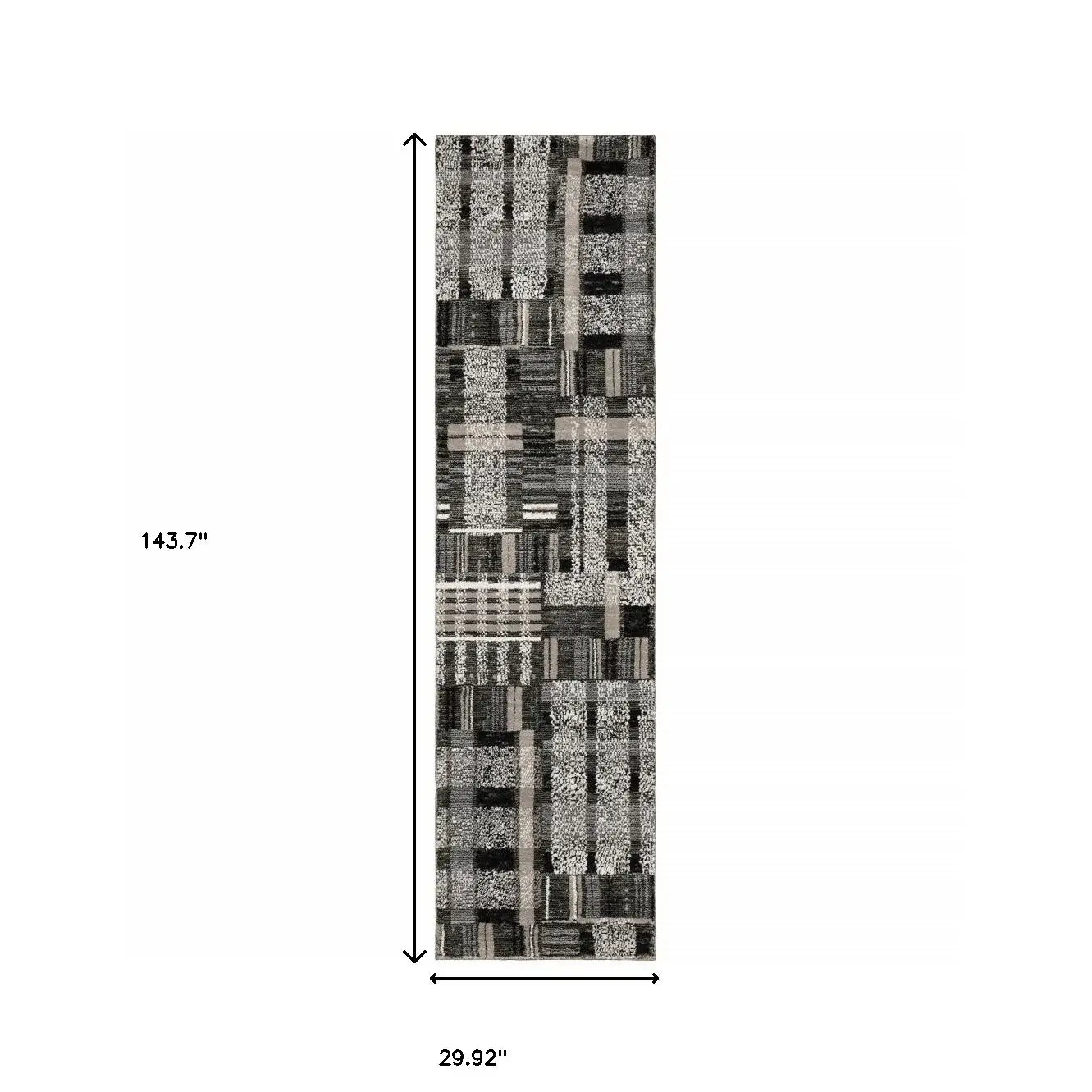 12' Runner Black Grey and Ivory Geometric Power Loom Runner Rug - Homeroots - Flyclothing LLC