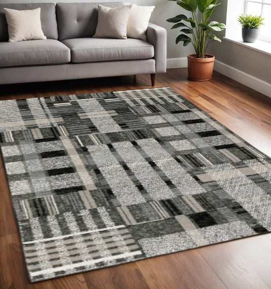 5' X 7' Gray and Black Geometric Power Loom Area Rug - Homeroots - Flyclothing LLC