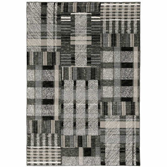 5' X 7' Gray and Black Geometric Power Loom Area Rug - Homeroots - Flyclothing LLC