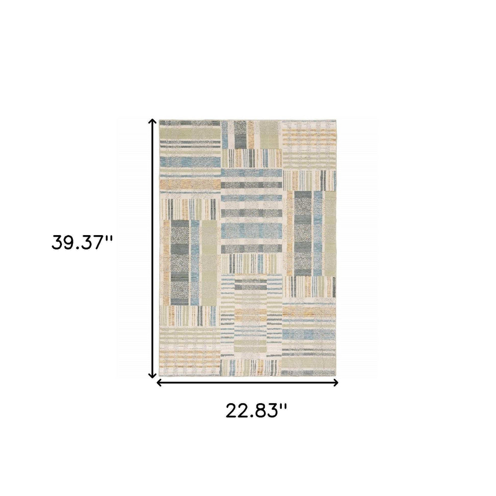 2' X 3' Gray and Ivory Geometric Power Loom Area Rug - Homeroots - Flyclothing LLC