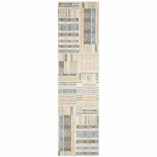 8' Runner Gray and Ivory Geometric Power Loom Runner Rug - Homeroots - Flyclothing LLC