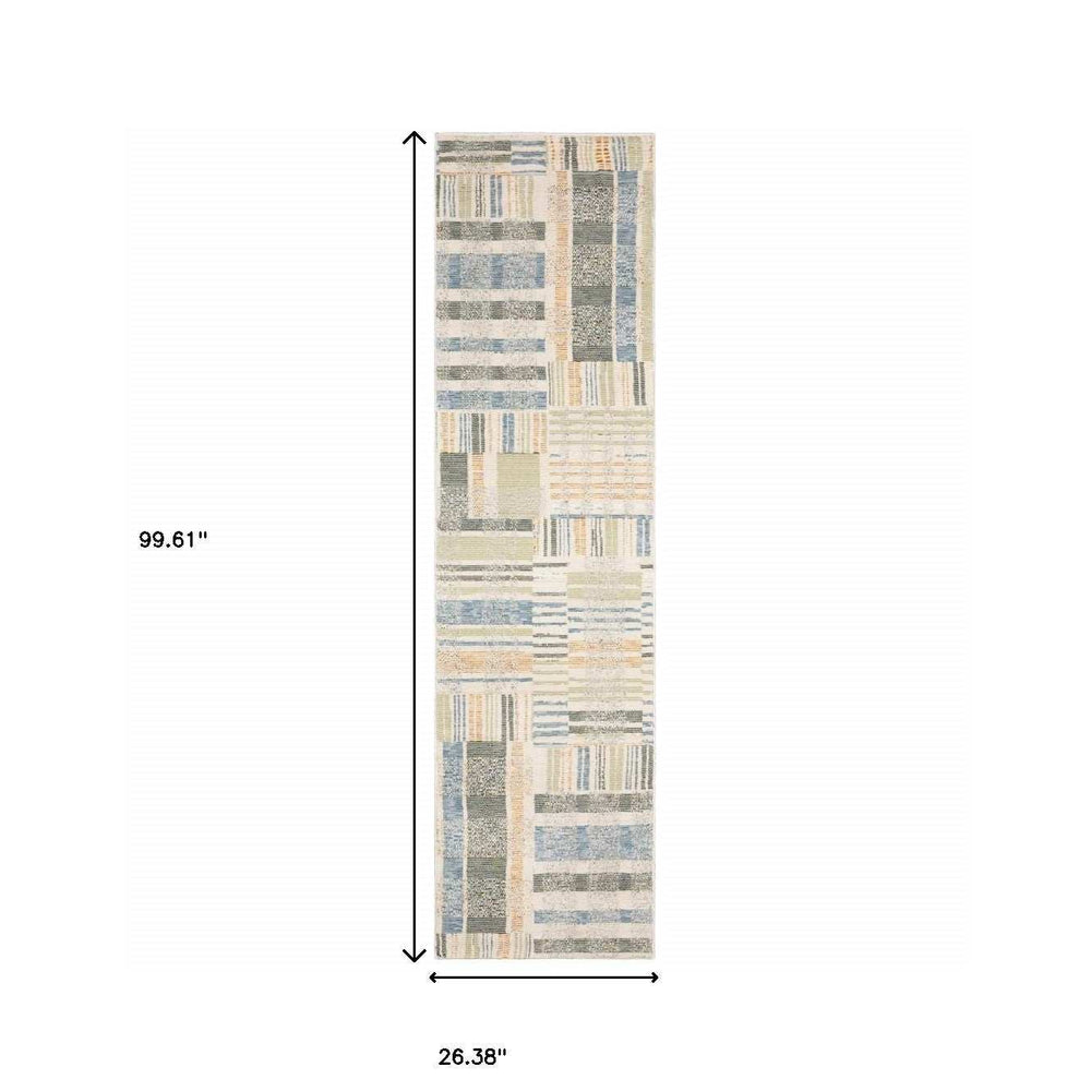 8' Runner Gray and Ivory Geometric Power Loom Runner Rug - Homeroots - Flyclothing LLC