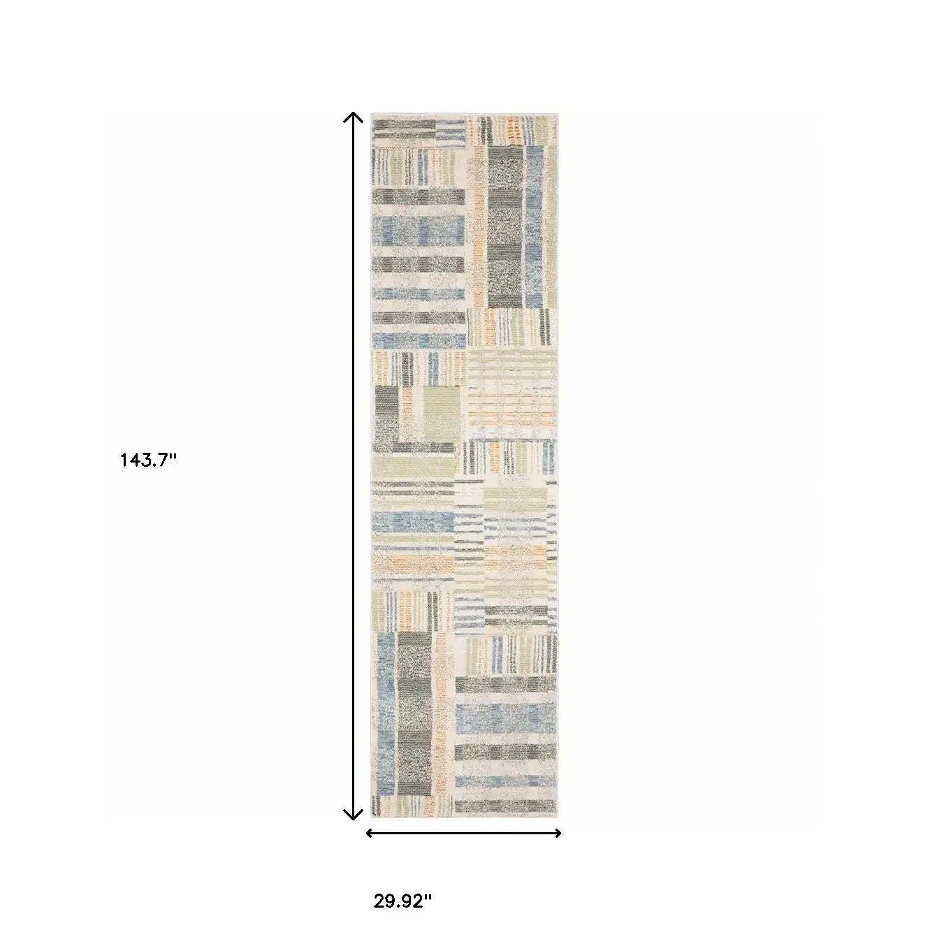 12' Runner Green Grey and Ivory Geometric Power Loom Runner Rug - Homeroots - Flyclothing LLC