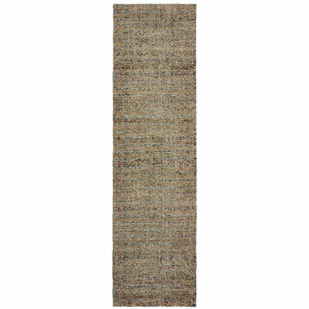 12' Runner Blue and Beige Geometric Power Loom Runner Rug - Homeroots - Flyclothing LLC