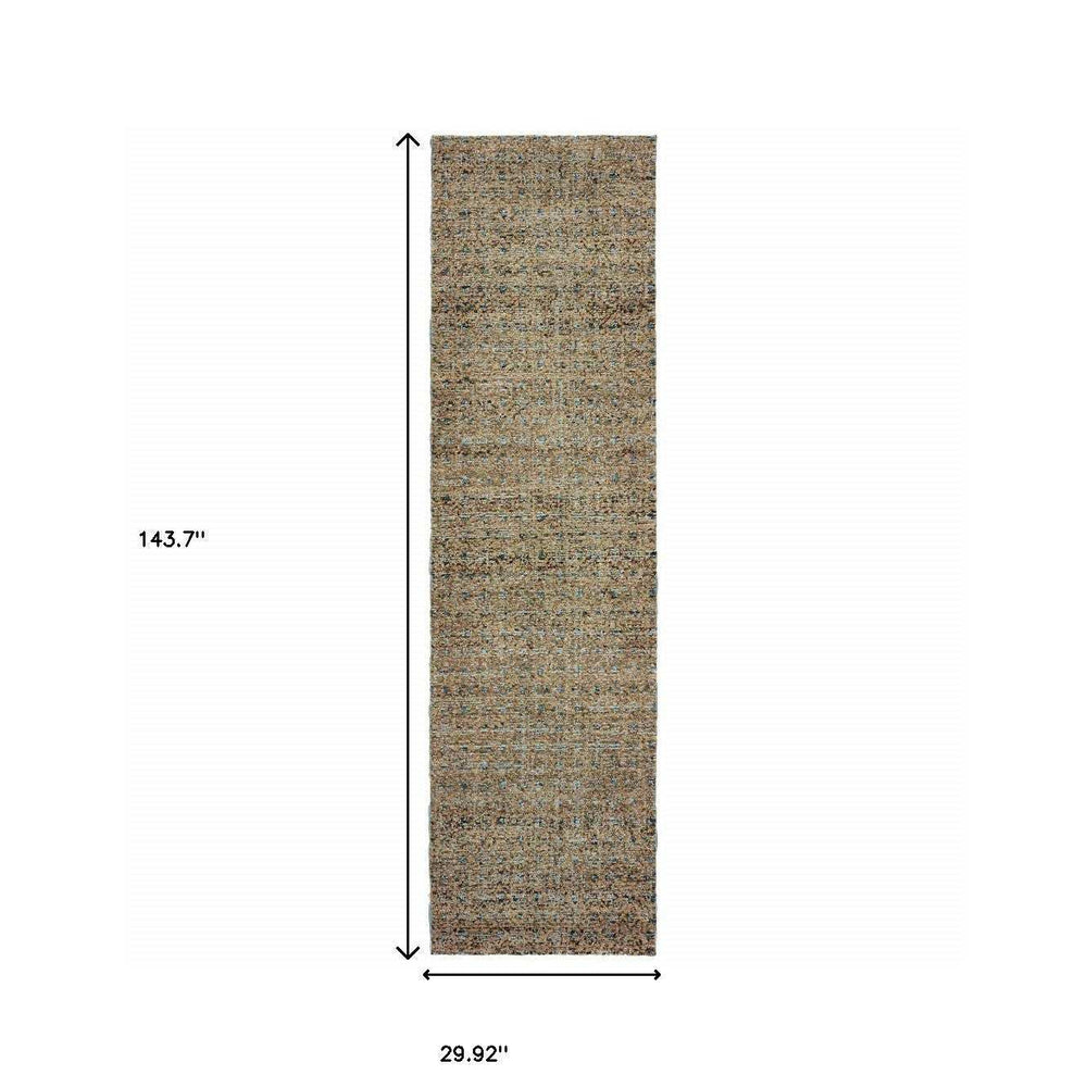 12' Runner Blue and Beige Geometric Power Loom Runner Rug - Homeroots - Flyclothing LLC