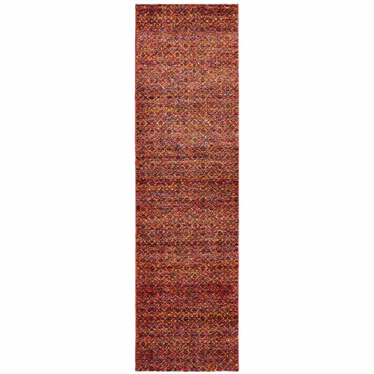 8' Runner Red and Gold Geometric Power Loom Runner Rug - Homeroots - Flyclothing LLC