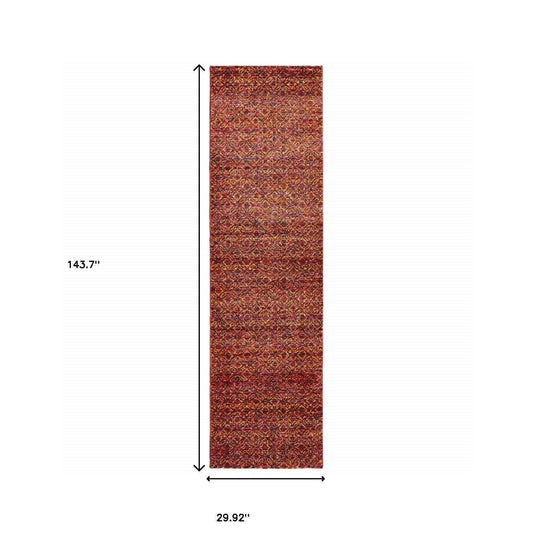 12' Runner Red Gold and Blue Geometric Power Loom Runner Rug - Homeroots - Flyclothing LLC