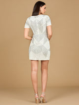 Becky Beaded Faux-Wrap Short Sleeve Cocktail Dress