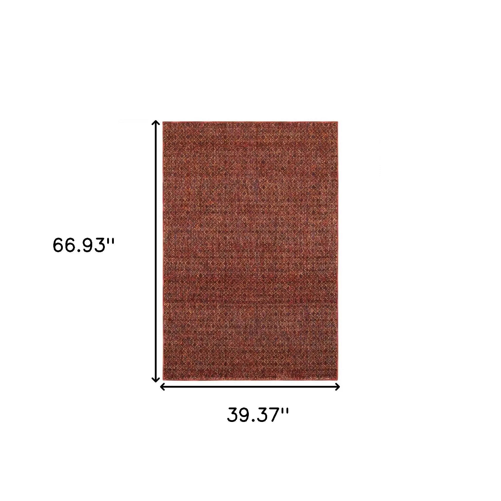 3' X 5' Red and Gold Geometric Power Loom Area Rug - Homeroots - Flyclothing LLC