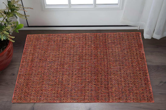3' X 5' Red and Gold Geometric Power Loom Area Rug - Homeroots - Flyclothing LLC