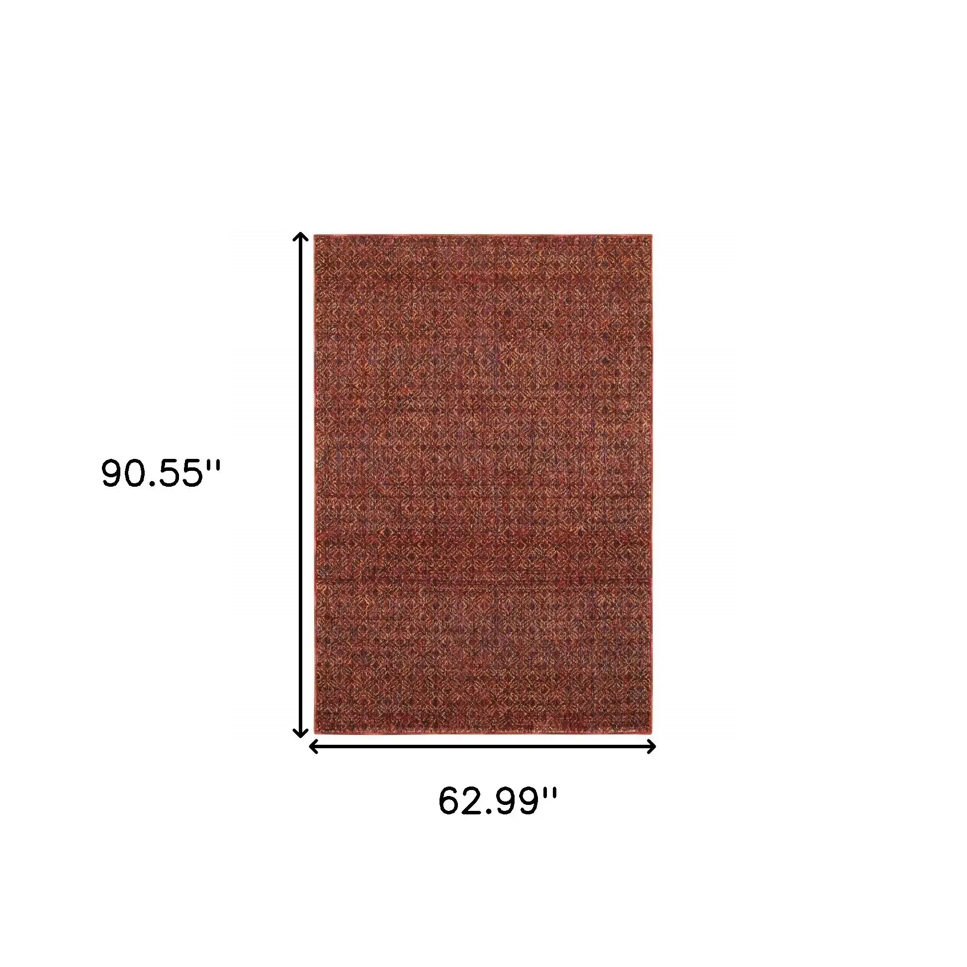 5' X 7' Red and Gold Geometric Power Loom Area Rug - Homeroots - Flyclothing LLC