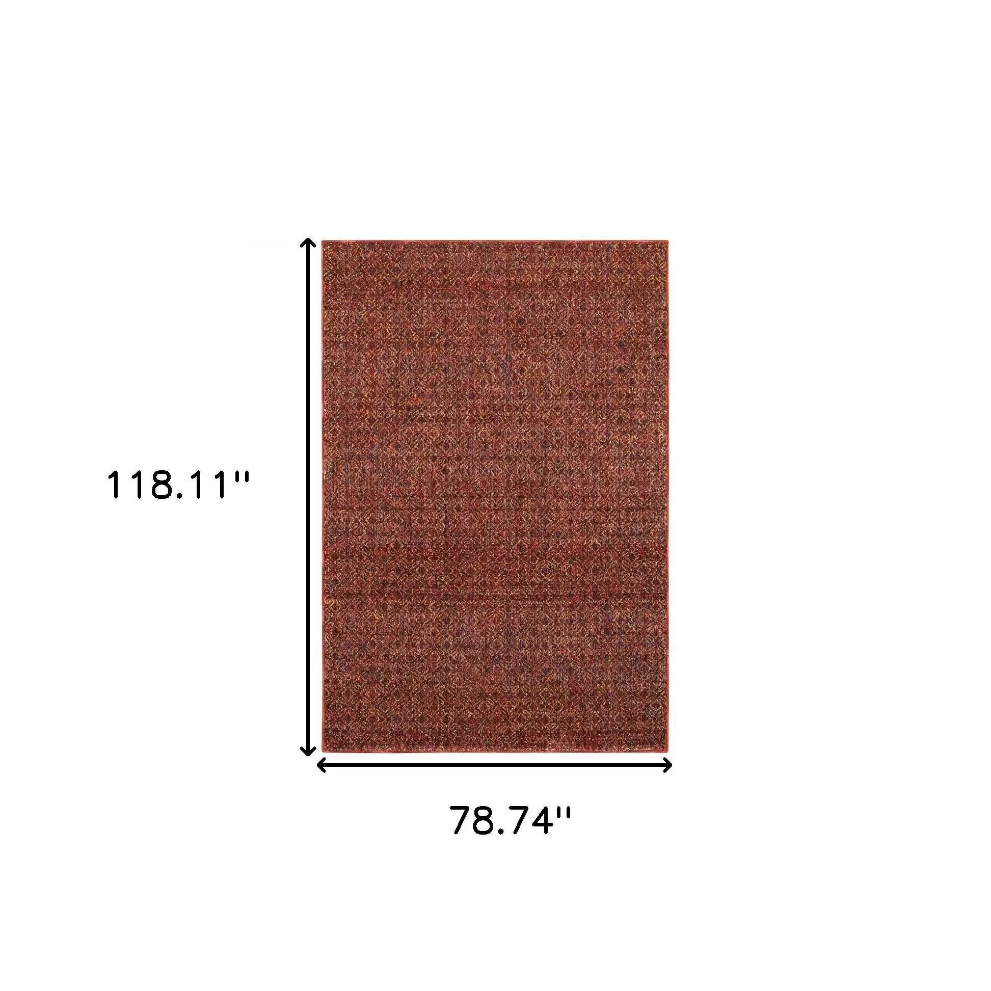 7' X 10' Red and Gold Geometric Power Loom Area Rug - Homeroots - Flyclothing LLC