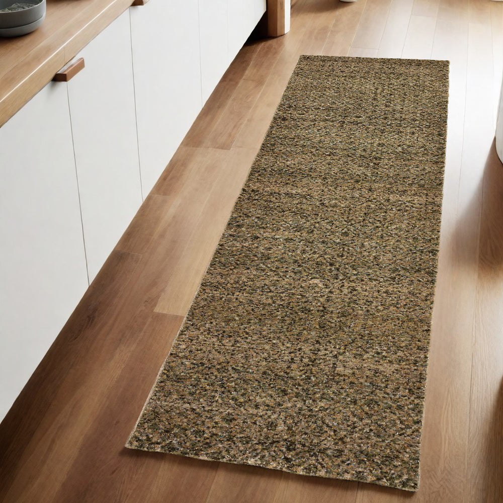 8' Runner Green Geometric Power Loom Runner Rug - Homeroots
