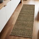 8' Runner Green Geometric Power Loom Runner Rug - Homeroots