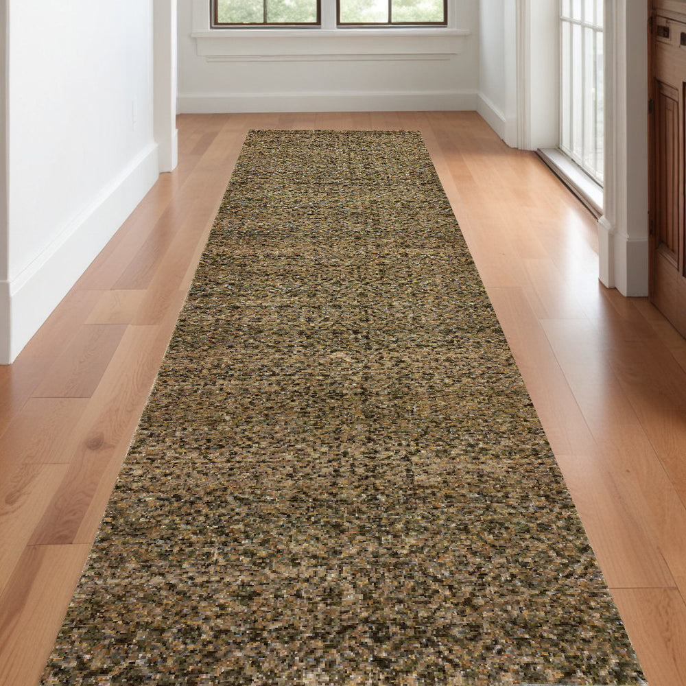 12' Runner Brown Geometric Power Loom Runner Rug