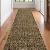 12' Runner Brown Geometric Power Loom Runner Rug