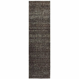 12' Runner Charcoal Grey and Brown Geometric Power Loom Runner Rug