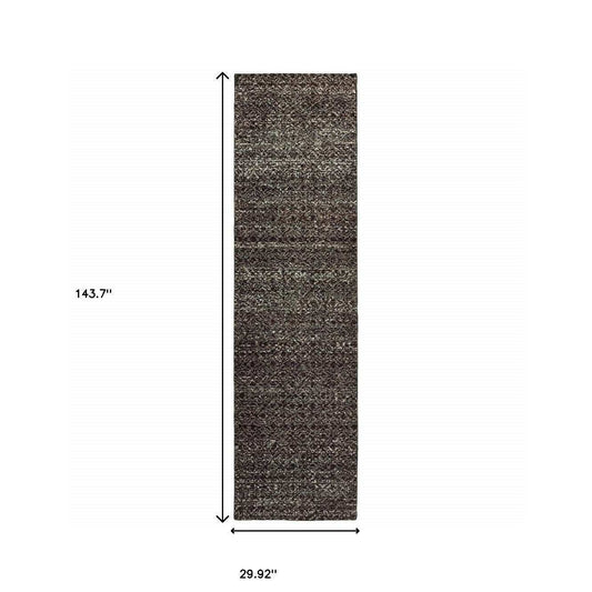 12' Runner Charcoal Grey and Brown Geometric Power Loom Runner Rug - Homeroots - Flyclothing LLC