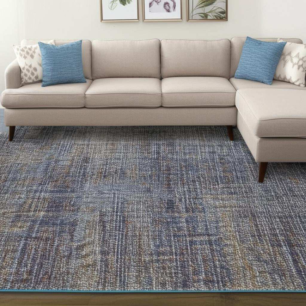 8' X 11' Blue and Ivory Power Loom Area Rug - Homeroots - Flyclothing LLC