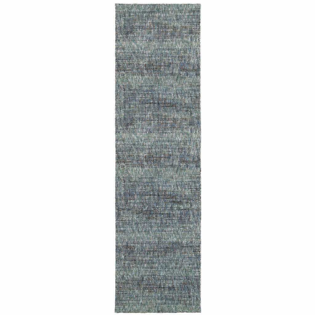 12' Runner Blue Grey Silver and Green Power Loom Runner Rug - Homeroots - Flyclothing LLC