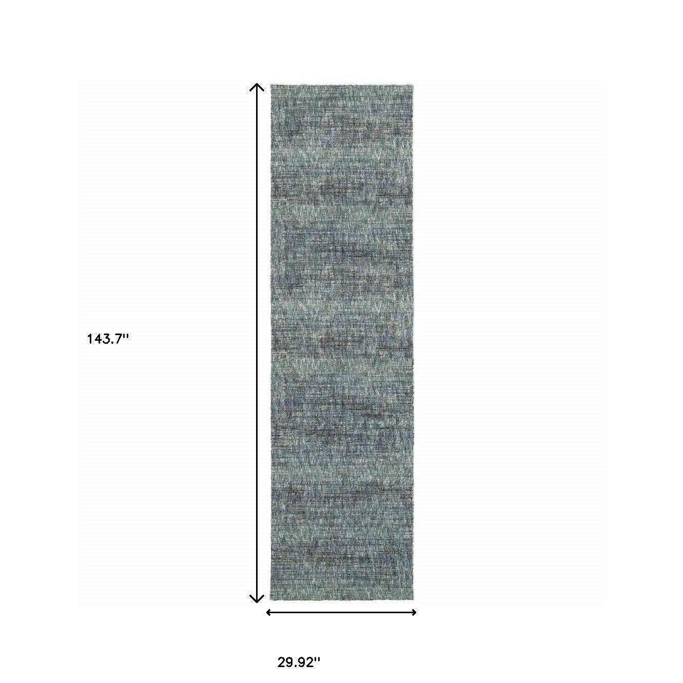 12' Runner Blue Grey Silver and Green Power Loom Runner Rug - Homeroots - Flyclothing LLC