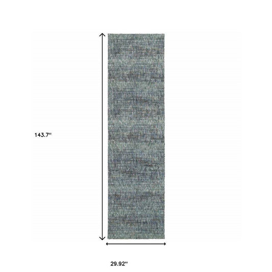 12' Runner Blue Grey Silver and Green Power Loom Runner Rug - Homeroots - Flyclothing LLC