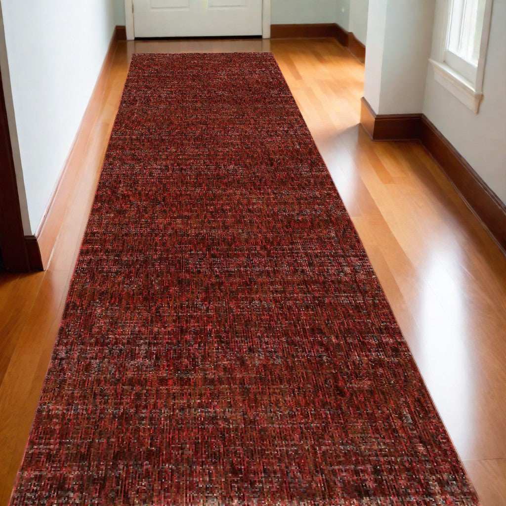 12' Runner Red Grey Deep and Charcoal Power Loom Runner Rug - Homeroots - Flyclothing LLC