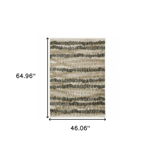 4' X 6' Beige Ivory Charcoal Brown Tan And Grey Abstract Power Loom Stain Resistant Area Rug With Fringe - Homeroots - Flyclothing LLC