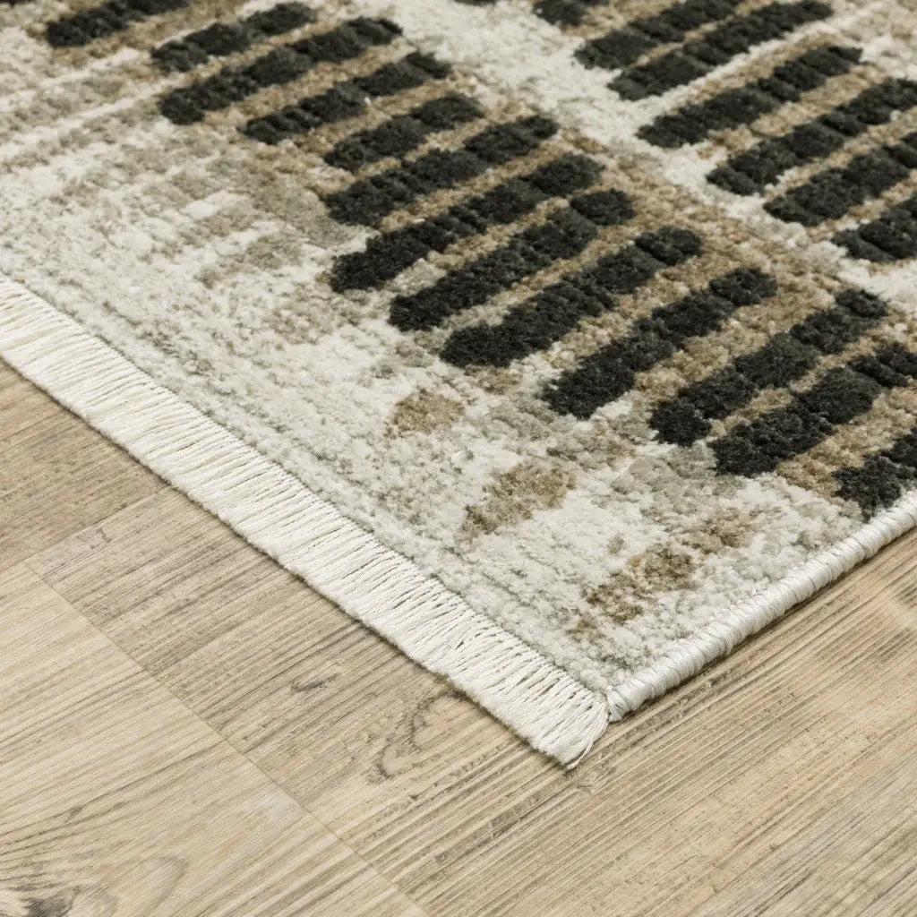4' X 6' Beige Ivory Charcoal Brown Tan And Grey Abstract Power Loom Stain Resistant Area Rug With Fringe - Homeroots - Flyclothing LLC