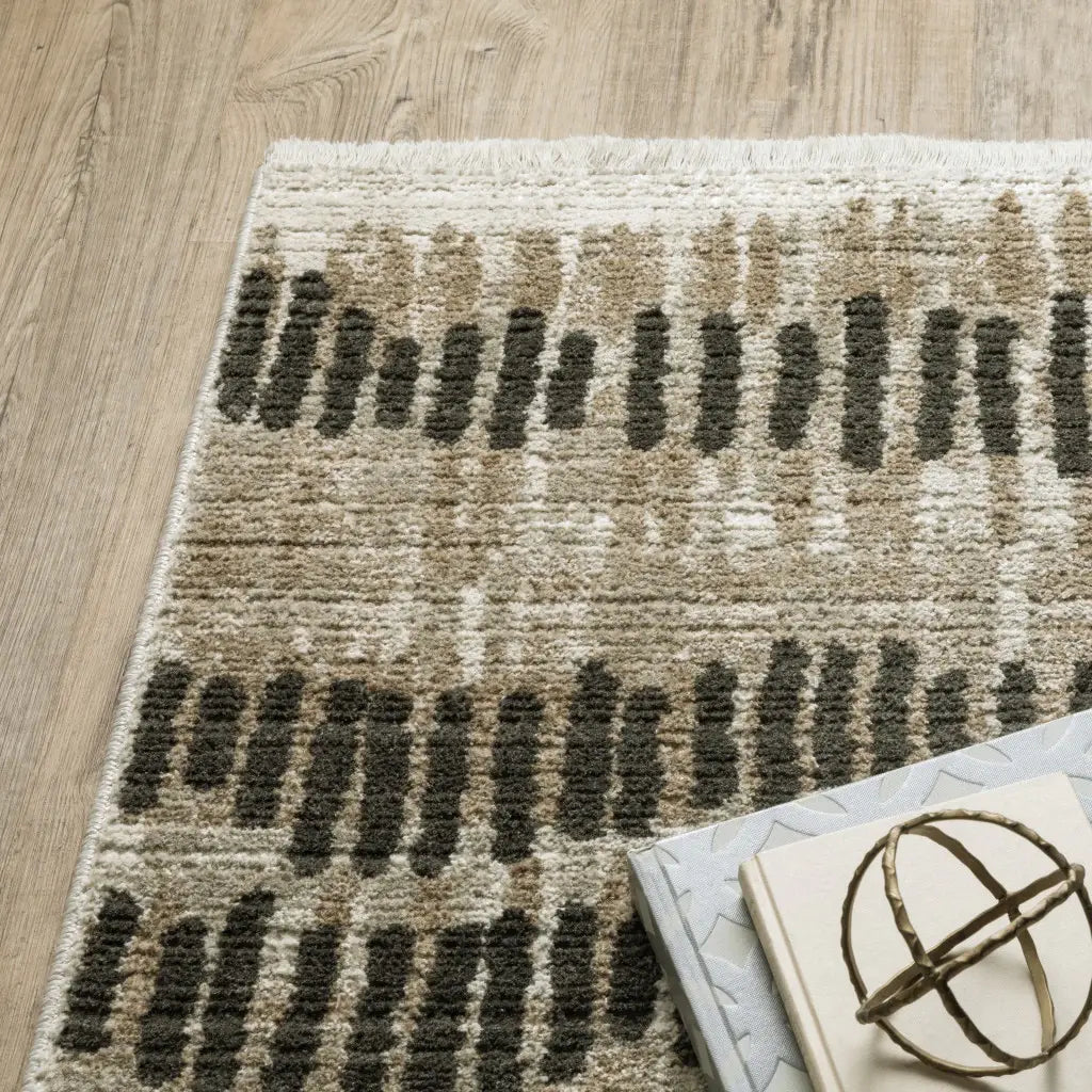 4' X 6' Beige Ivory Charcoal Brown Tan And Grey Abstract Power Loom Stain Resistant Area Rug With Fringe - Homeroots - Flyclothing LLC