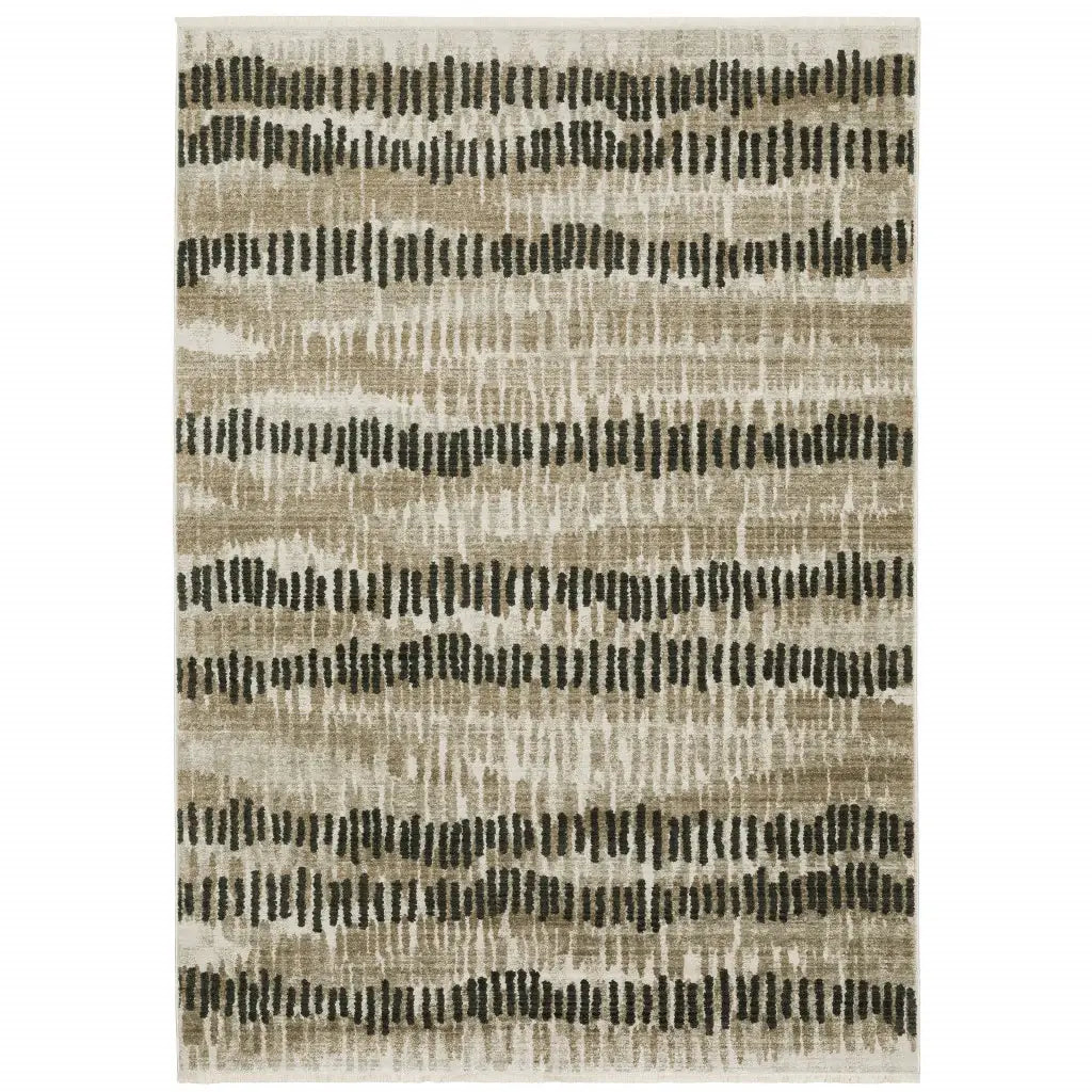 5' X 8' Beige Ivory Charcoal Brown Tan And Grey Abstract Power Loom Stain Resistant Area Rug With Fringe - Homeroots - Flyclothing LLC