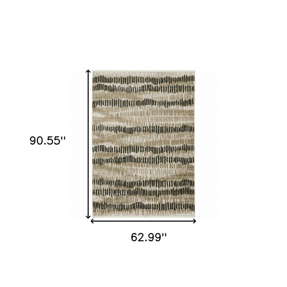 5' X 8' Beige Ivory Charcoal Brown Tan And Grey Abstract Power Loom Stain Resistant Area Rug With Fringe - Homeroots - Flyclothing LLC