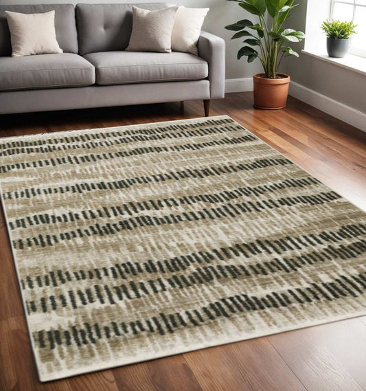 5' X 8' Beige Ivory Charcoal Brown Tan And Grey Abstract Power Loom Stain Resistant Area Rug With Fringe - Homeroots - Flyclothing LLC