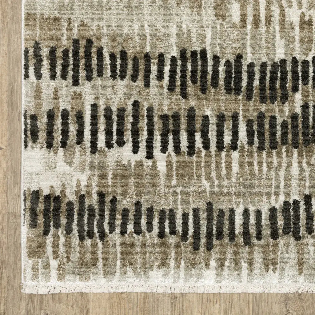 5' X 8' Beige Ivory Charcoal Brown Tan And Grey Abstract Power Loom Stain Resistant Area Rug With Fringe - Homeroots - Flyclothing LLC