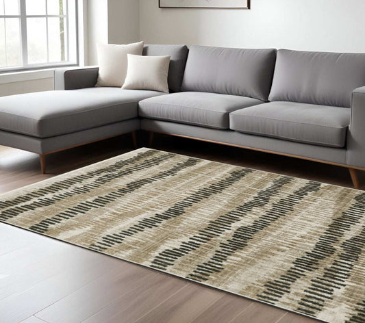 6' X 9' Beige Ivory Charcoal Brown Tan And Grey Abstract Power Loom Stain Resistant Area Rug With Fringe - Homeroots - Flyclothing LLC