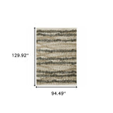 8' X 11' Beige Ivory Charcoal Brown Tan And Grey Abstract Power Loom Stain Resistant Area Rug With Fringe