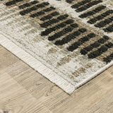 10' X 13' Beige Ivory Charcoal Brown Tan And Grey Abstract Power Loom Stain Resistant Area Rug With Fringe - Homeroots