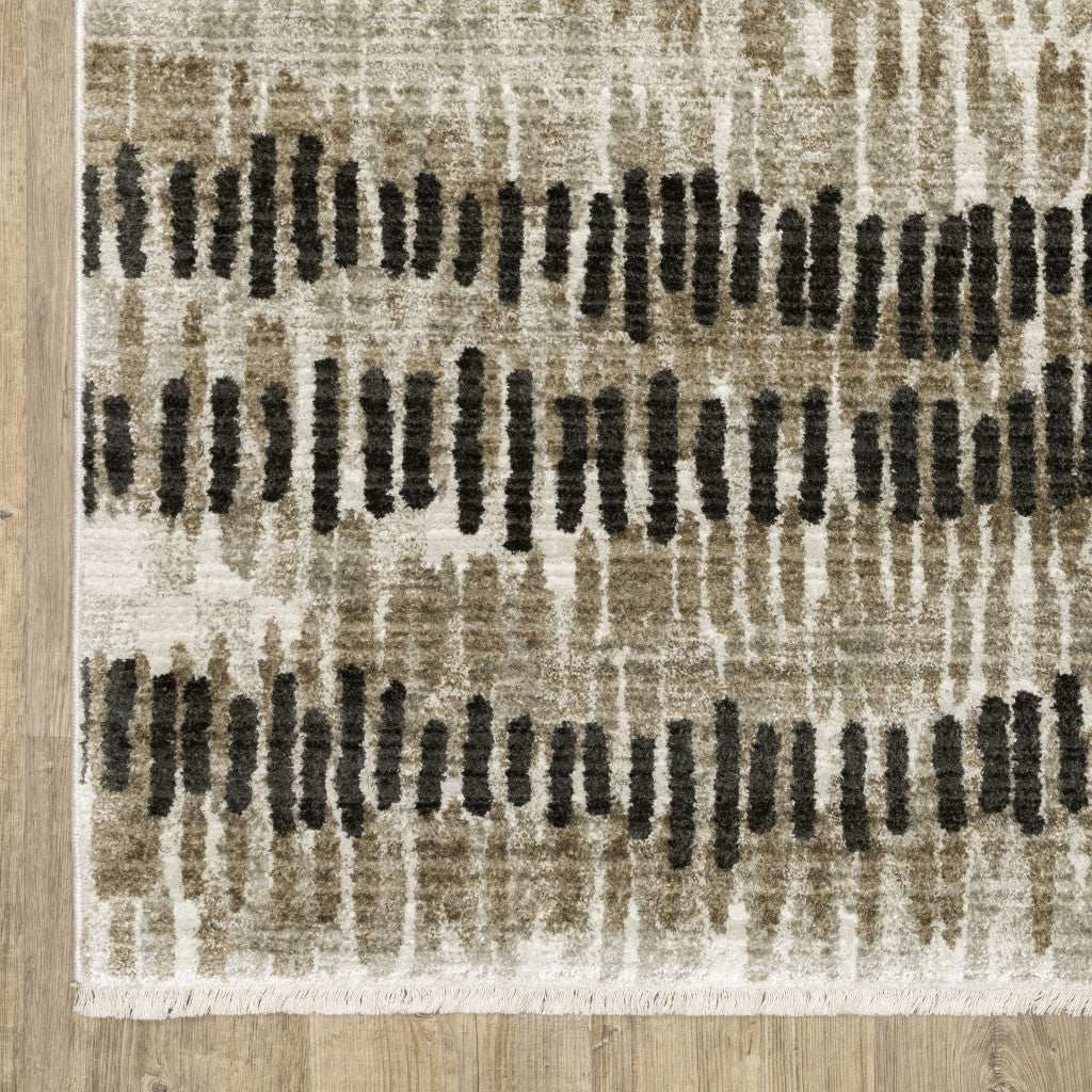 10' X 13' Beige Ivory Charcoal Brown Tan And Grey Abstract Power Loom Stain Resistant Area Rug With Fringe - Homeroots - Flyclothing LLC