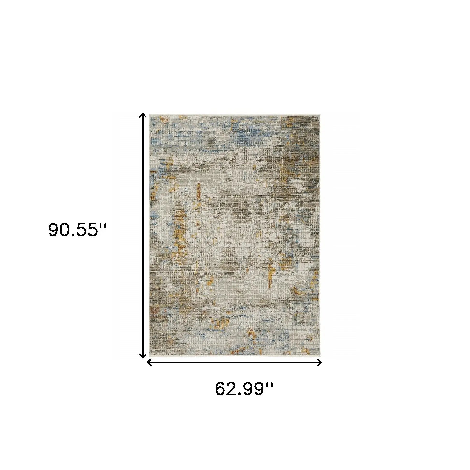 5' X 8' Beige Grey Brown Gold Red And Blue Abstract Power Loom Stain Resistant Area Rug With Fringe - Homeroots - Flyclothing LLC