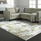 5' X 8' Beige Grey Brown Gold Red And Blue Abstract Power Loom Stain Resistant Area Rug With Fringe - Homeroots - Flyclothing LLC
