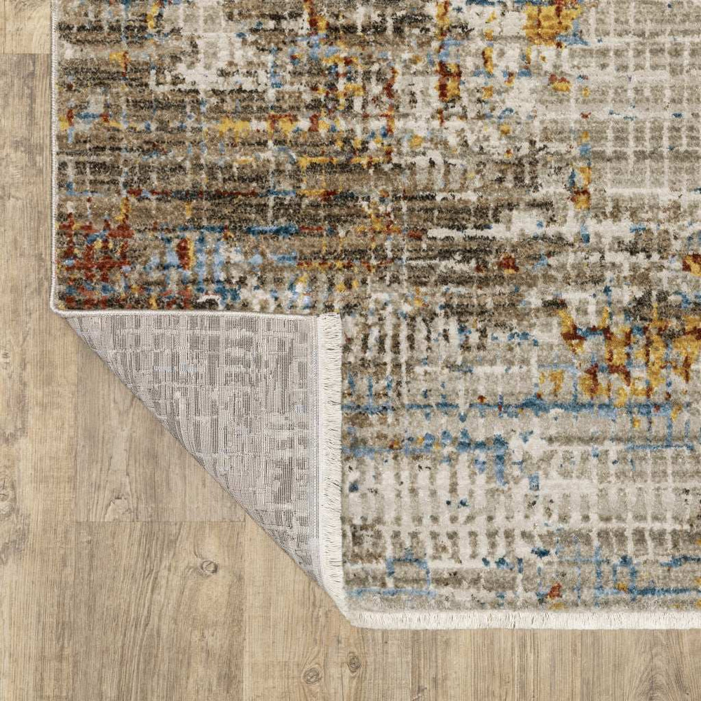8' X 11' Beige Grey Brown Gold Red And Blue Abstract Power Loom Stain Resistant Area Rug With Fringe - Homeroots - Flyclothing LLC