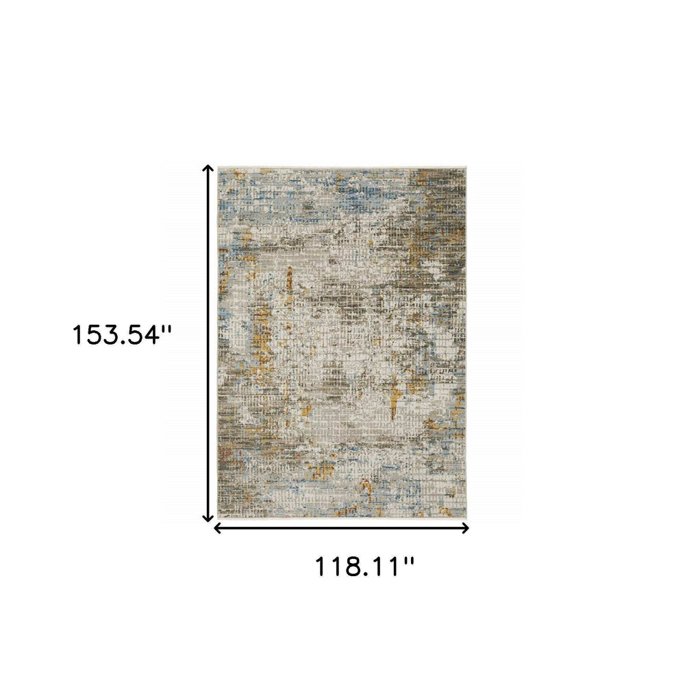 10' X 13' Beige Grey Brown Gold Red And Blue Abstract Power Loom Stain Resistant Area Rug With Fringe - Homeroots - Flyclothing LLC