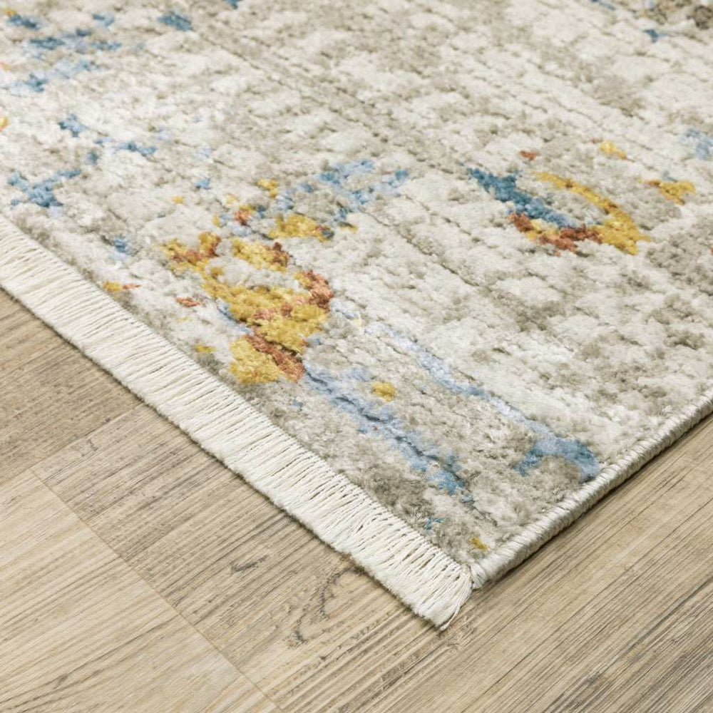 10' X 13' Beige Grey Brown Gold Red And Blue Abstract Power Loom Stain Resistant Area Rug With Fringe - Homeroots - Flyclothing LLC