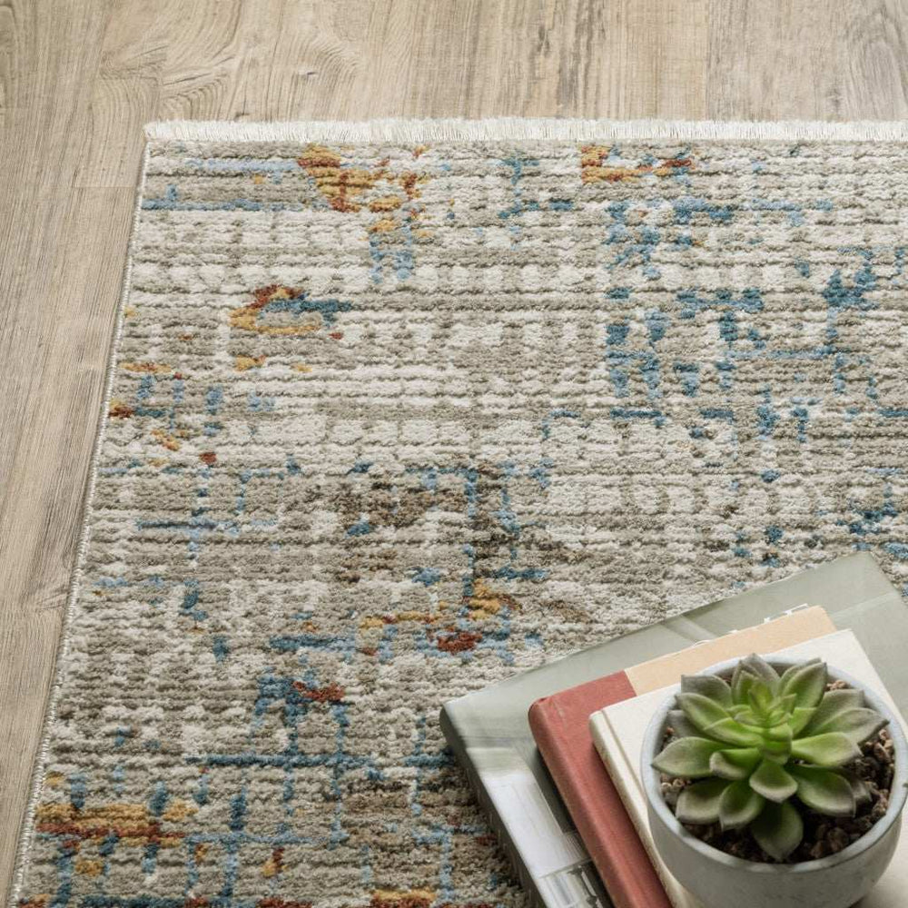 10' X 13' Beige Grey Brown Gold Red And Blue Abstract Power Loom Stain Resistant Area Rug With Fringe - Homeroots - Flyclothing LLC