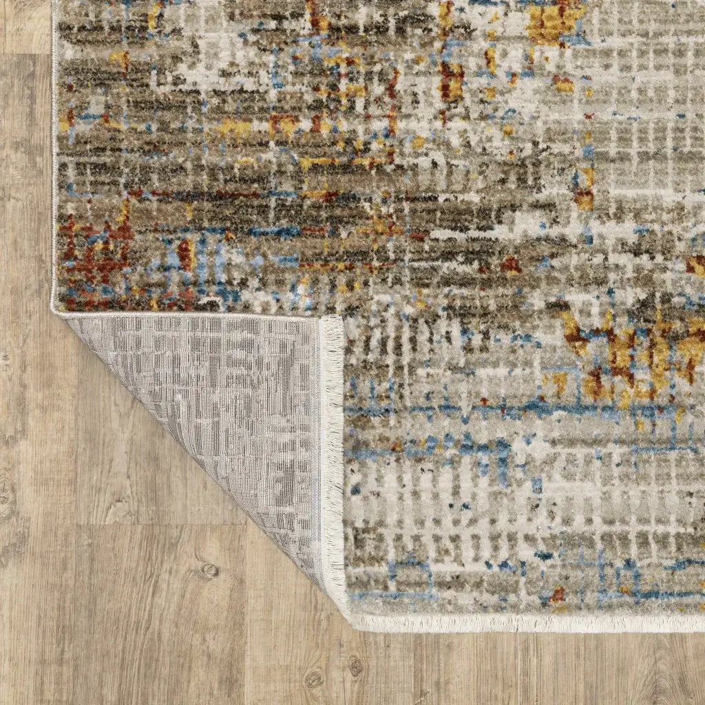 10' X 13' Beige Grey Brown Gold Red And Blue Abstract Power Loom Stain Resistant Area Rug With Fringe - Homeroots - Flyclothing LLC