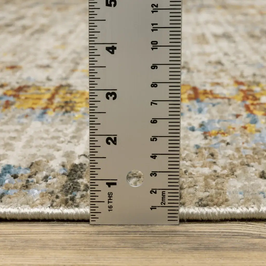 10' X 13' Beige Grey Brown Gold Red And Blue Abstract Power Loom Stain Resistant Area Rug With Fringe - Homeroots - Flyclothing LLC