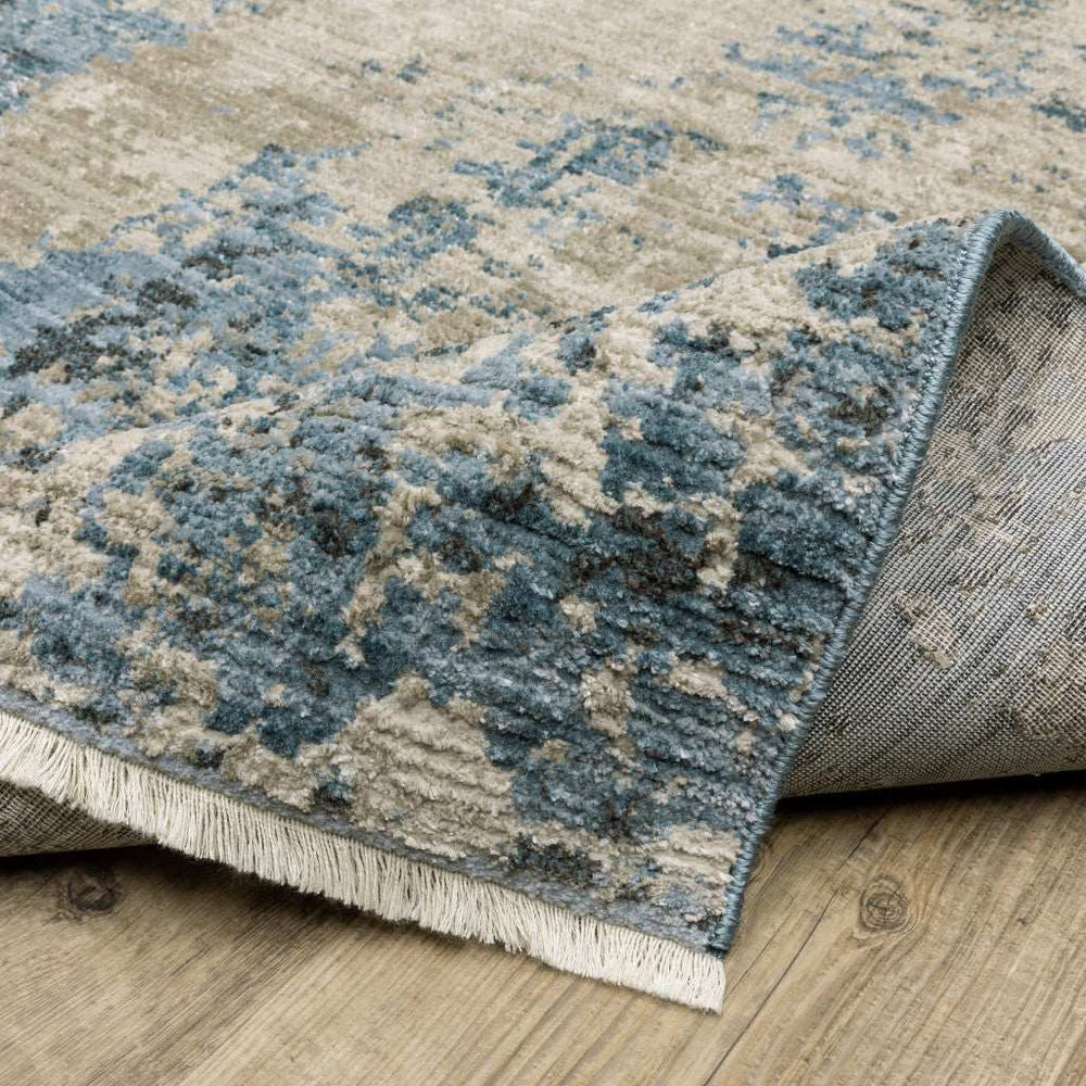 2' X 8' Blue Grey Ivory Light Blue And Dark Blue Abstract Power Loom Stain Resistant Runner Rug With Fringe - Homeroots - Flyclothing LLC